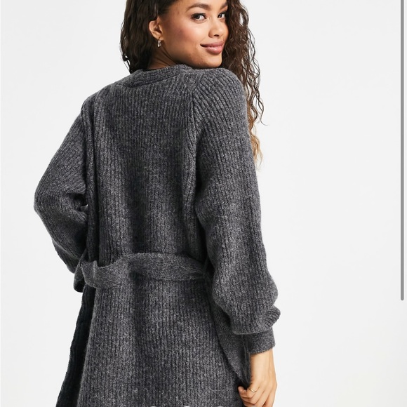 Topshop Charcoal Belted Wrap Cardigan XS - Picture 2 of 7